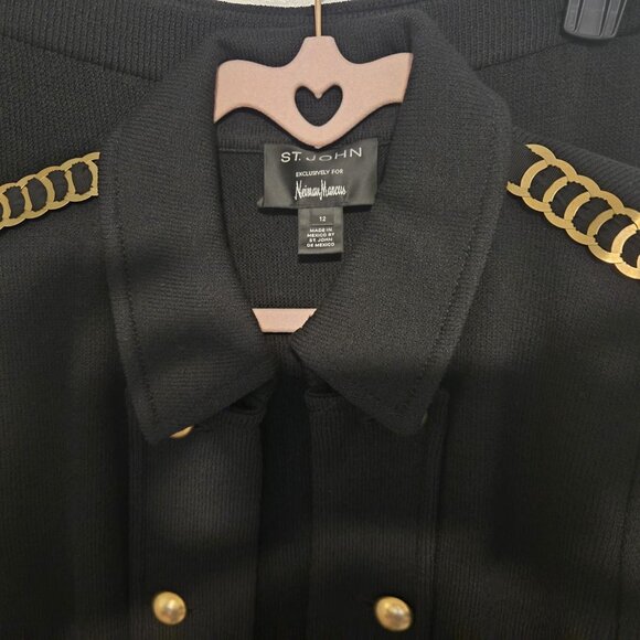 St. John Caviar Knit Pantsuit  with Military Gold Chain Jacket  Sz 12 - Picture 8 of 10